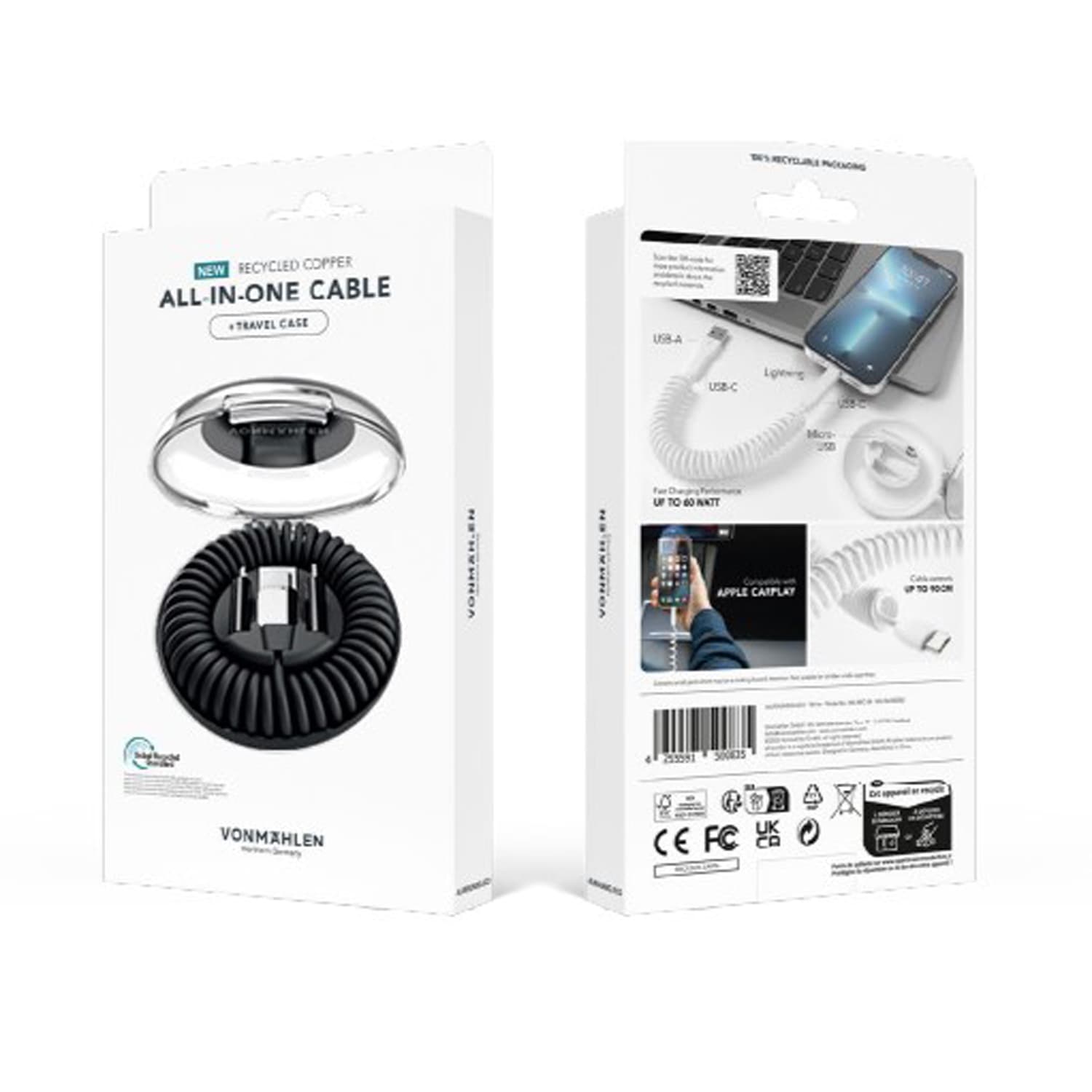 Кабель VONMAHLEN allroundo® eco 6 в 1 с быстрой зарядкой, 90 см